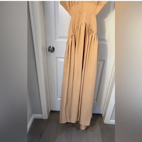 NWT Commense tan Pleated Ruched Maxi Gown - Picture 7 of 10